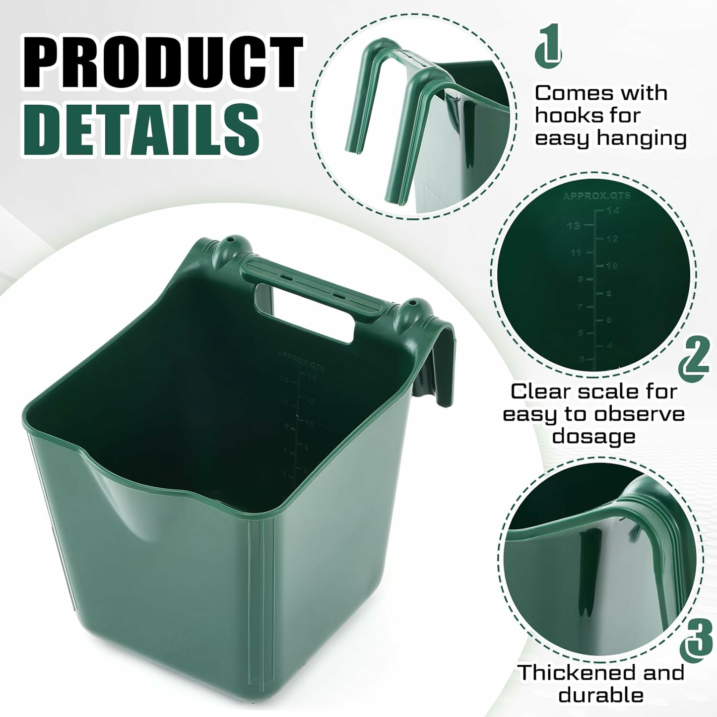 4 Pack 15 Quart Horse Feeders for Stall Hook Over Hanging Fence Hay Feeder Mountable Livestock Plastic Feed Bucket