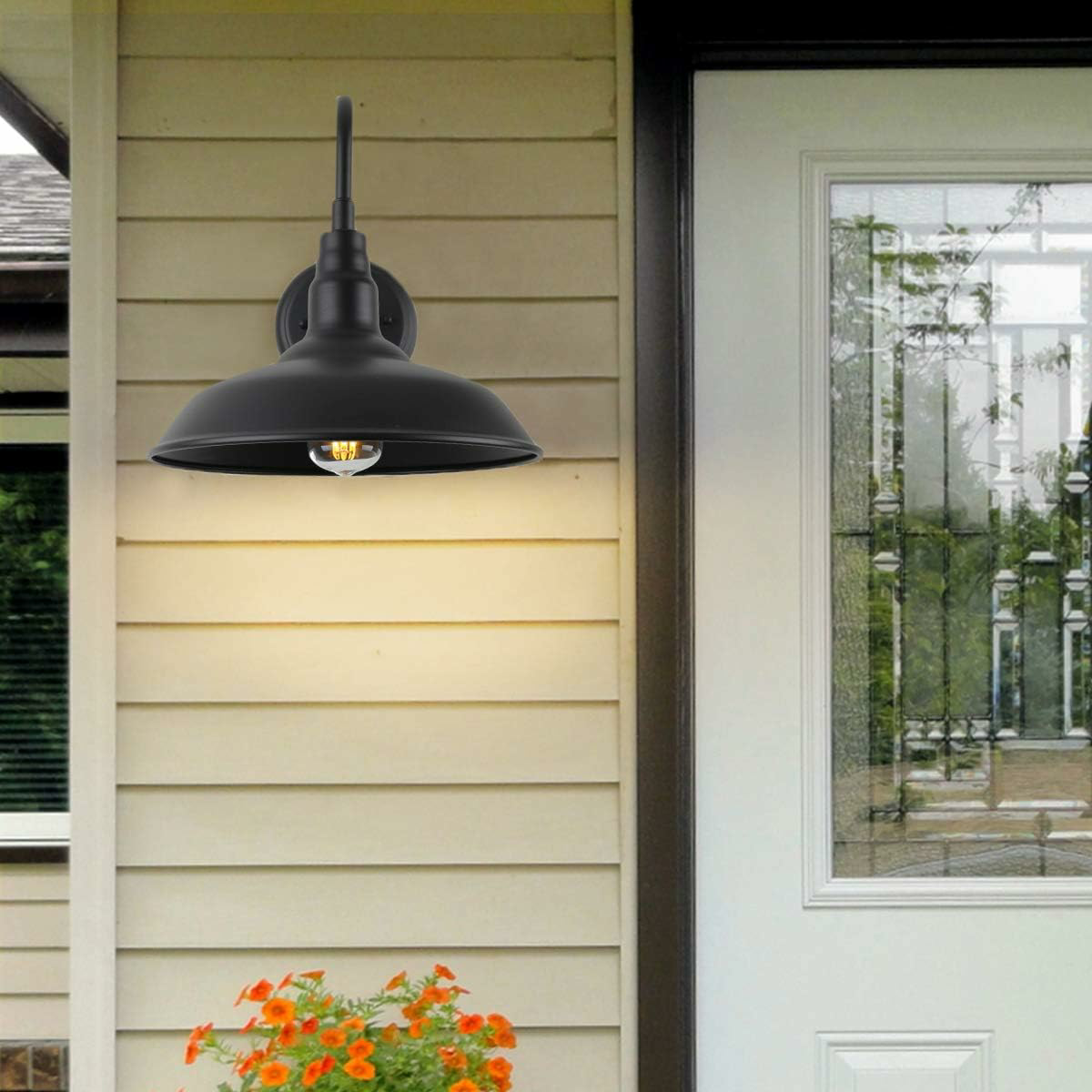 10in Dome Outdoor Barn Light with Wall Mount 2 Pack Black Exterior Gooseneck Lights
