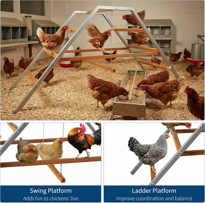 Chicken Perch with Swing, Chicken Roosting Bars for Coop Accessories, Wooden Ladder for Chickens' Health and Happiness