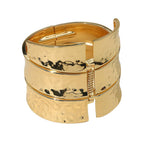 Bold Wide Textured Metal Hinged Bangle Bracelet