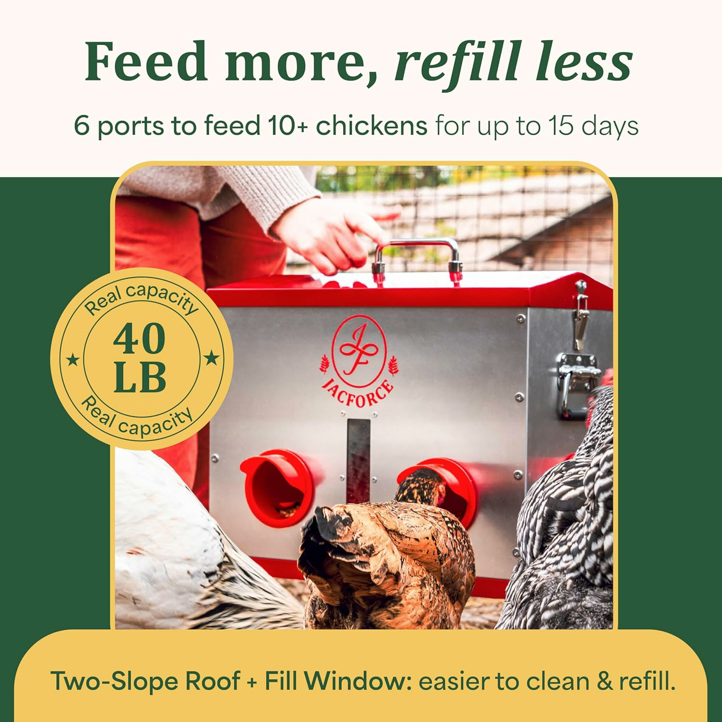 Automatic Chicken Feeder 40lb – Large Metal Poultry Feeder with 6 Ports