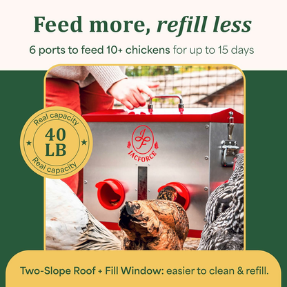 Automatic Chicken Feeder 40lb – Large Metal Poultry Feeder with 6 Ports