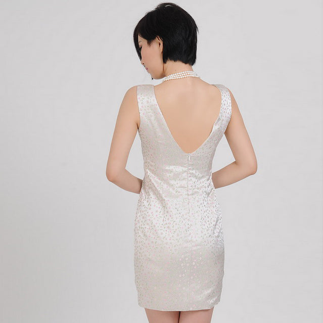 Deep V Neck Polka Dots Knee Length Chinese Dress