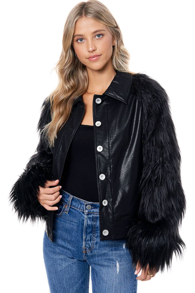 Black Faux Fur Sleeves Jacket