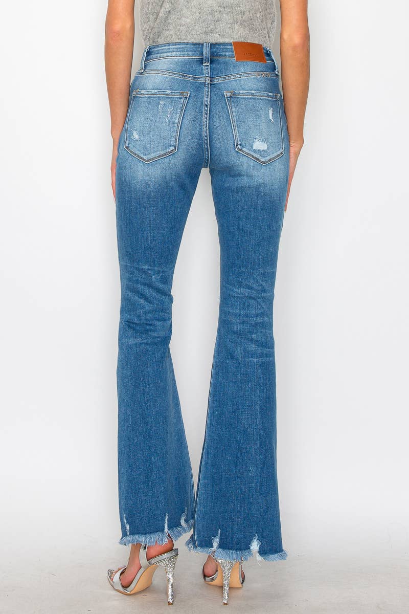 Artemis Vintage  High Rise Distressed Stretch Flare Jeans