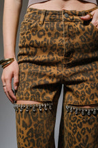 Blue B Dark Leopard Print Cut-Out Rhinestone Jeans