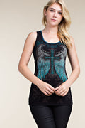 Black Crystal Cross Embellished Sleeveless Top