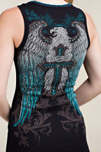 Black Crystal Cross Embellished Sleeveless Top