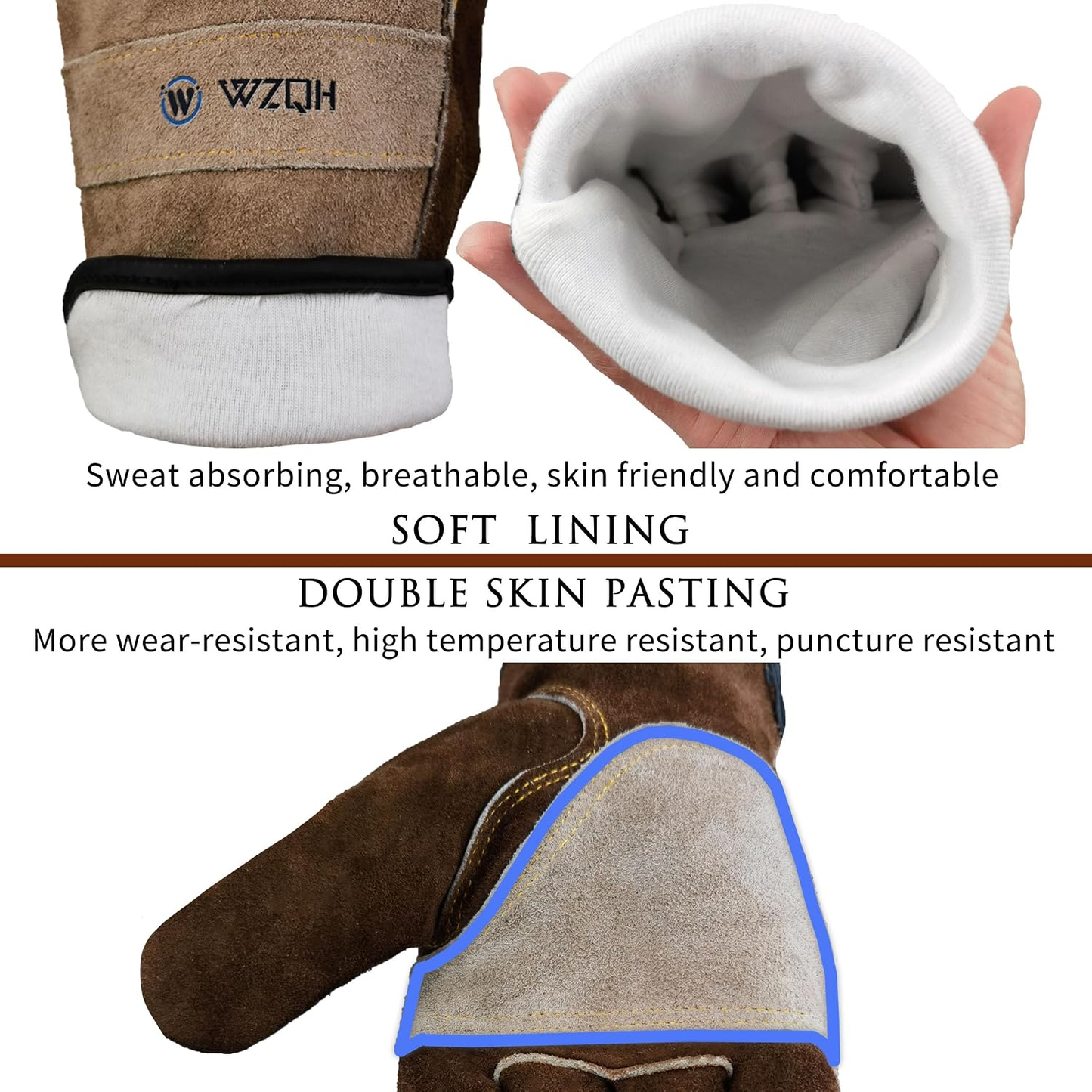 Leather Work Gloves for Men or Women. X-Large Glove for Gardening,  Welding, Construction