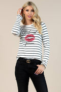 Bronx Beloved Kiss Striped Basic Long Sleeves Top