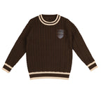 Belati Plaid badge brown cable sweater