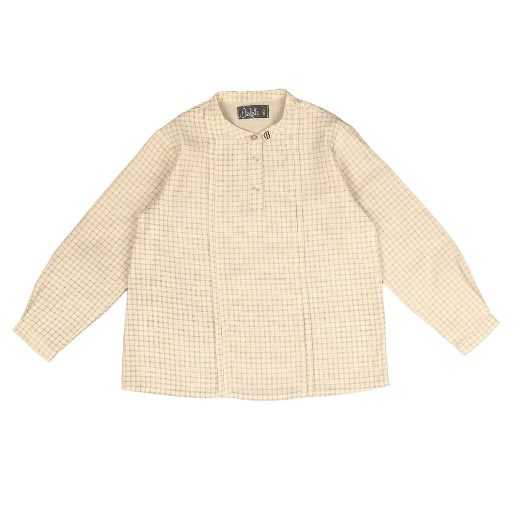 Belati Mandarin collar brown plaid shirt