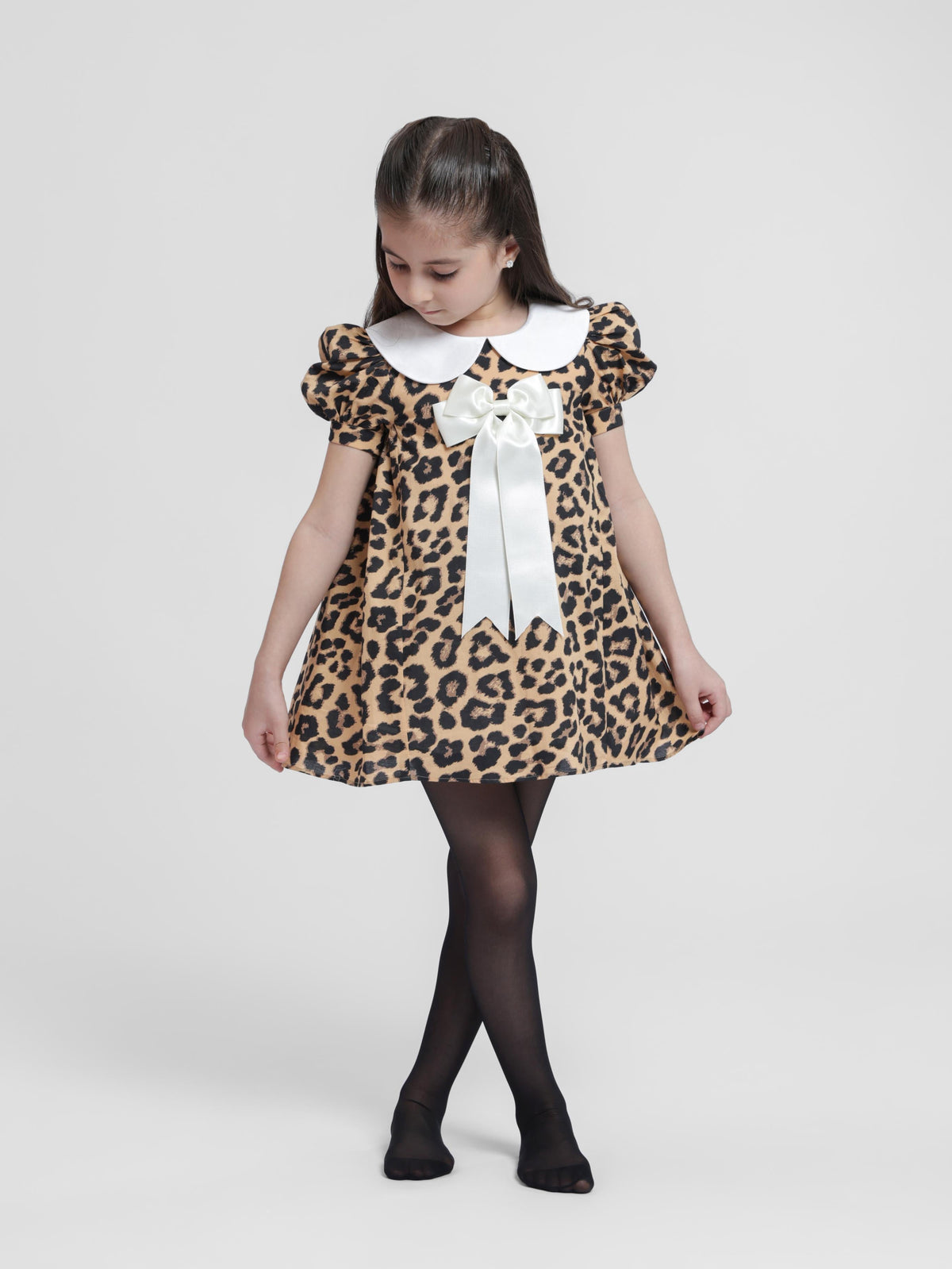 BROWN LEOPARD - HALF SLEEVES DRESS