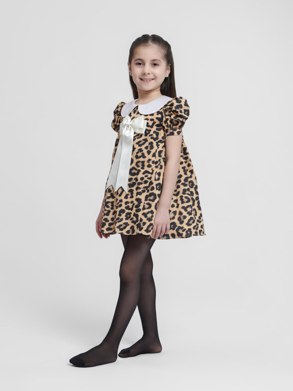 BROWN LEOPARD - HALF SLEEVES DRESS
