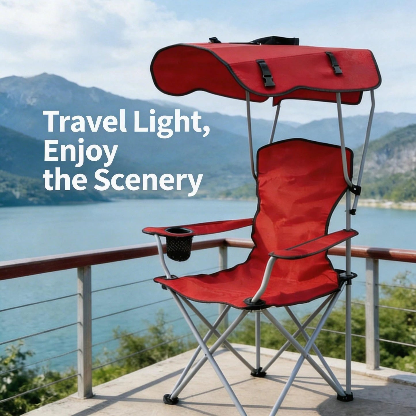 Portable Folding Camping Chair With Adjustable Sun Canopy