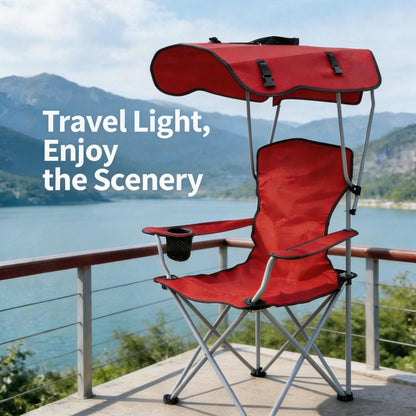 Portable Folding Camping Chair With Adjustable Sun Canopy