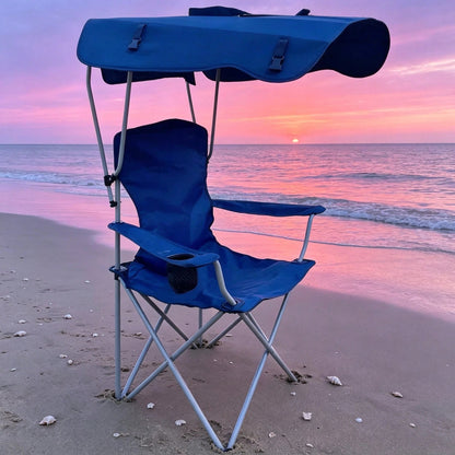Portable Folding Camping Chair With Adjustable Sun Canopy