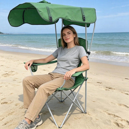 Portable Folding Camping Chair With Adjustable Sun Canopy