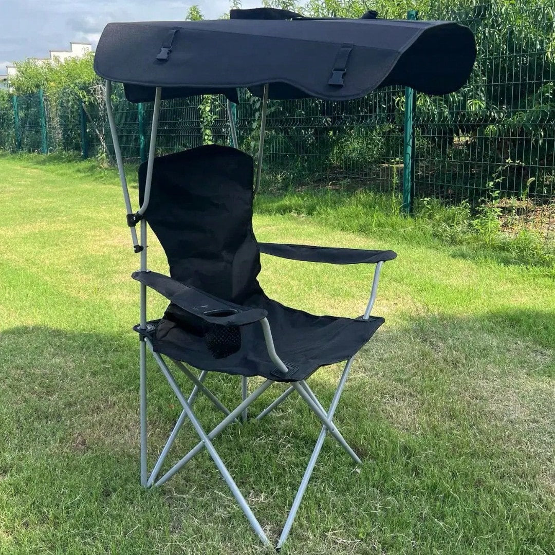 Portable Folding Camping Chair With Adjustable Sun Canopy