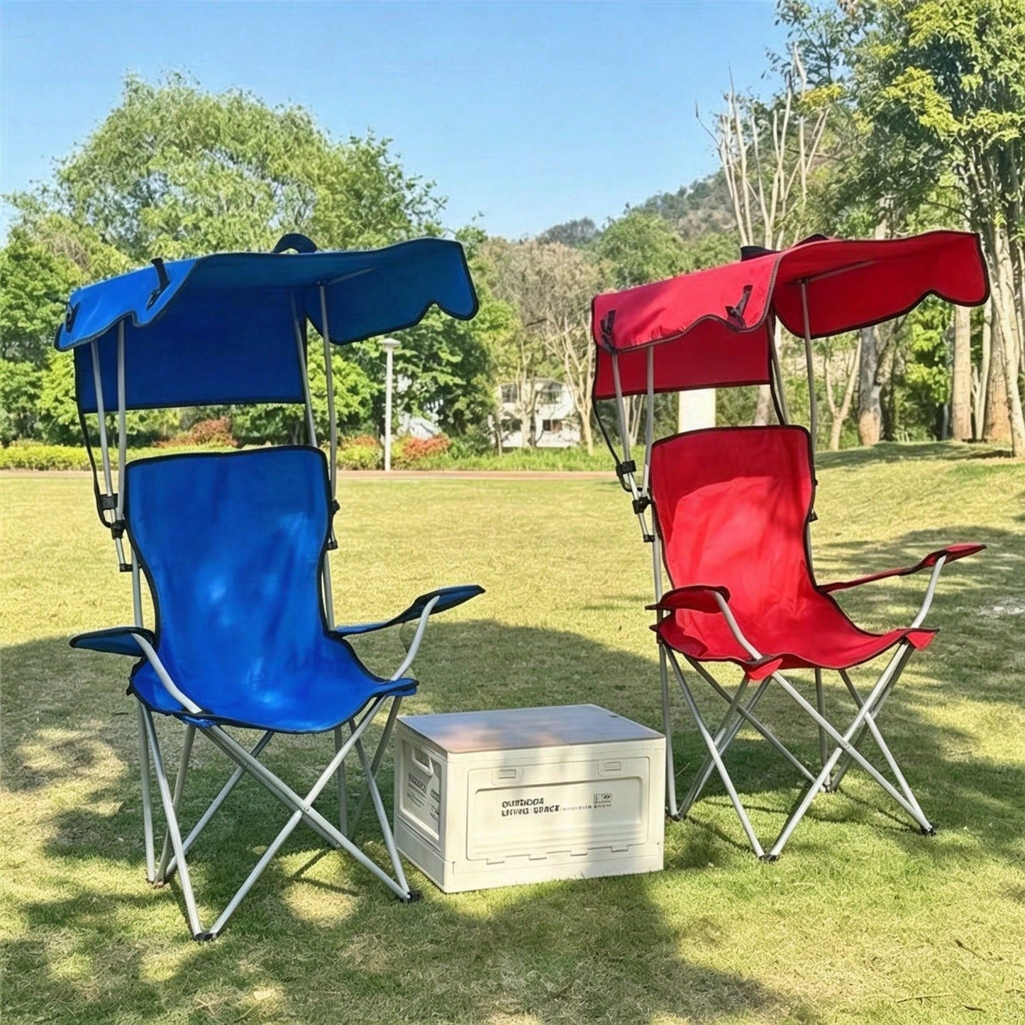 Portable Folding Camping Chair With Adjustable Sun Canopy
