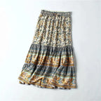 Lunara Printed Bohemian Maxi Skirt – Cotton Rayon Blend, Festival & Casual Wear | Khaki, Red | S–L
