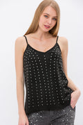Black Crystal Embellished Suede Cami Top