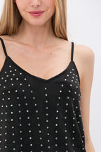 Black Crystal Embellished Suede Cami Top