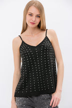 Black Crystal Embellished Suede Cami Top