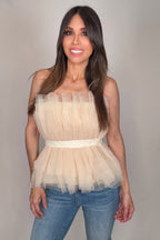 Champagne Strapless Tulle Tube Top