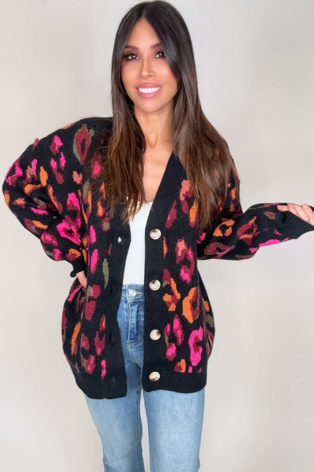 Black Leopard Print Oversized Sweater