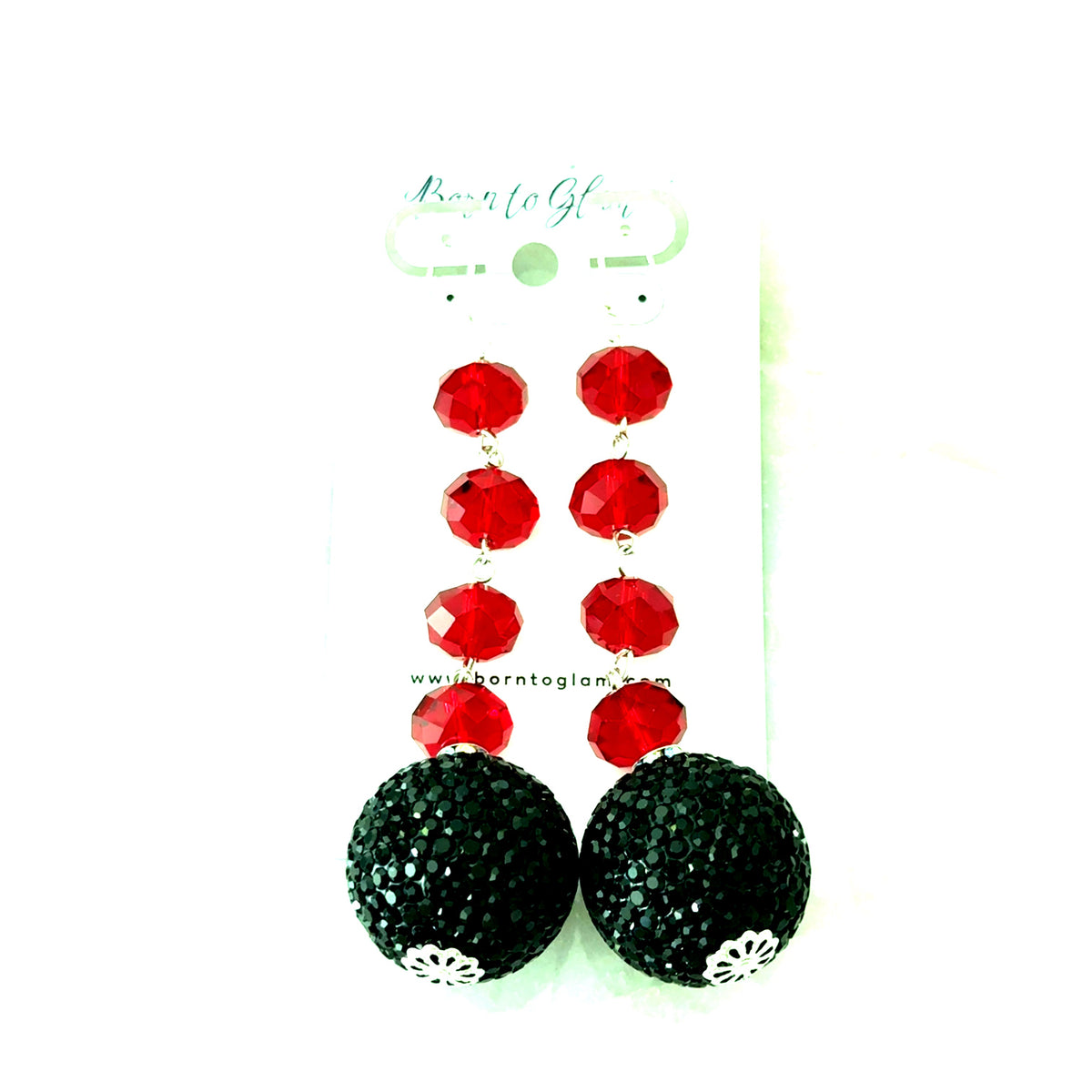 Black Gumball Red Crystal Statement Earring