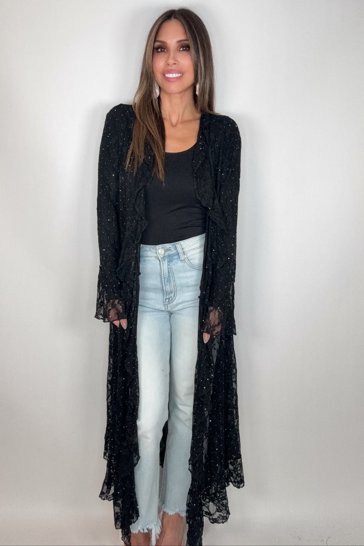 Black Lace Ruffle Sparkle Duster