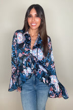 Black Ruffle Flare Sleeve Top