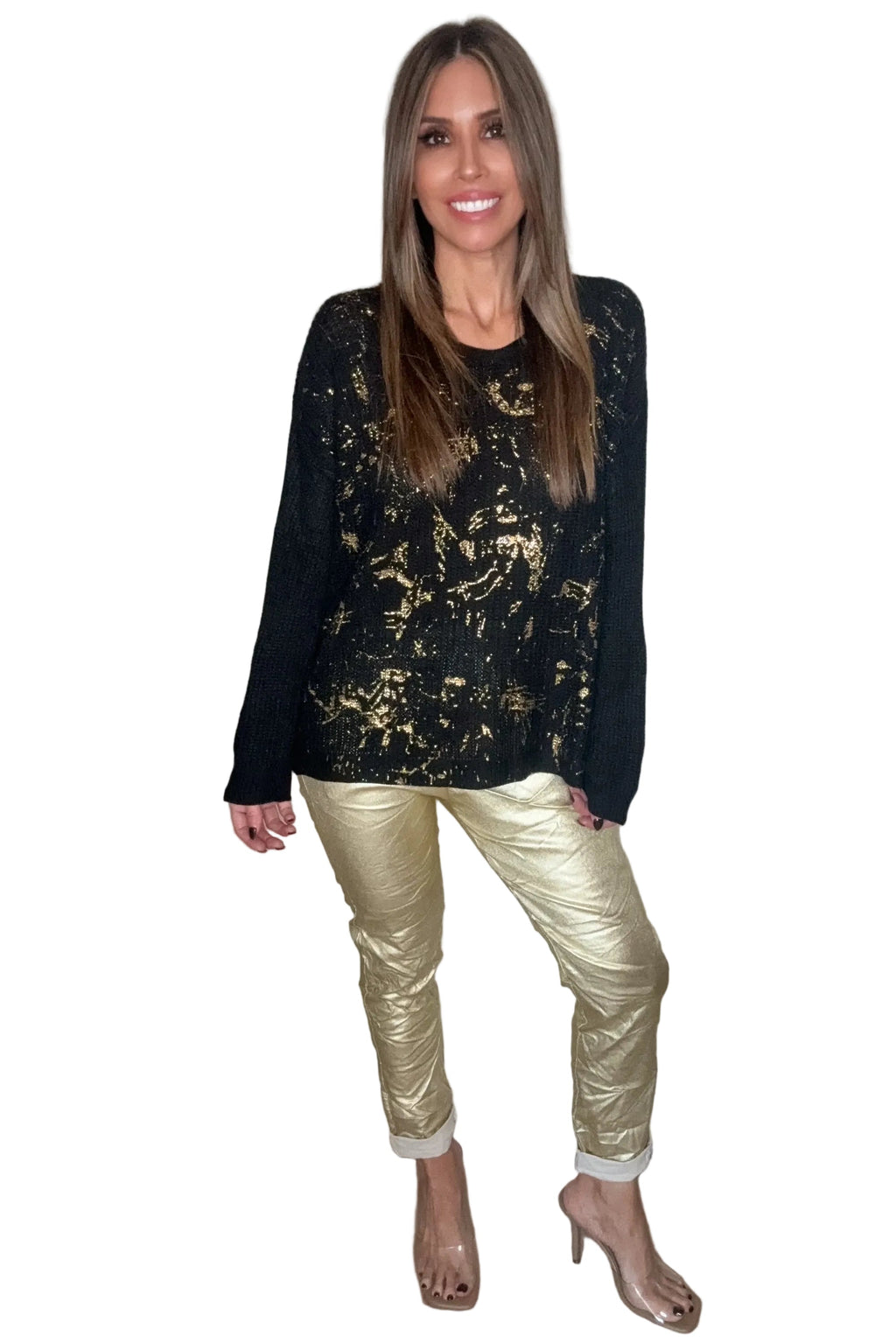 Black Metallic Gold Waffle Knit - One Size