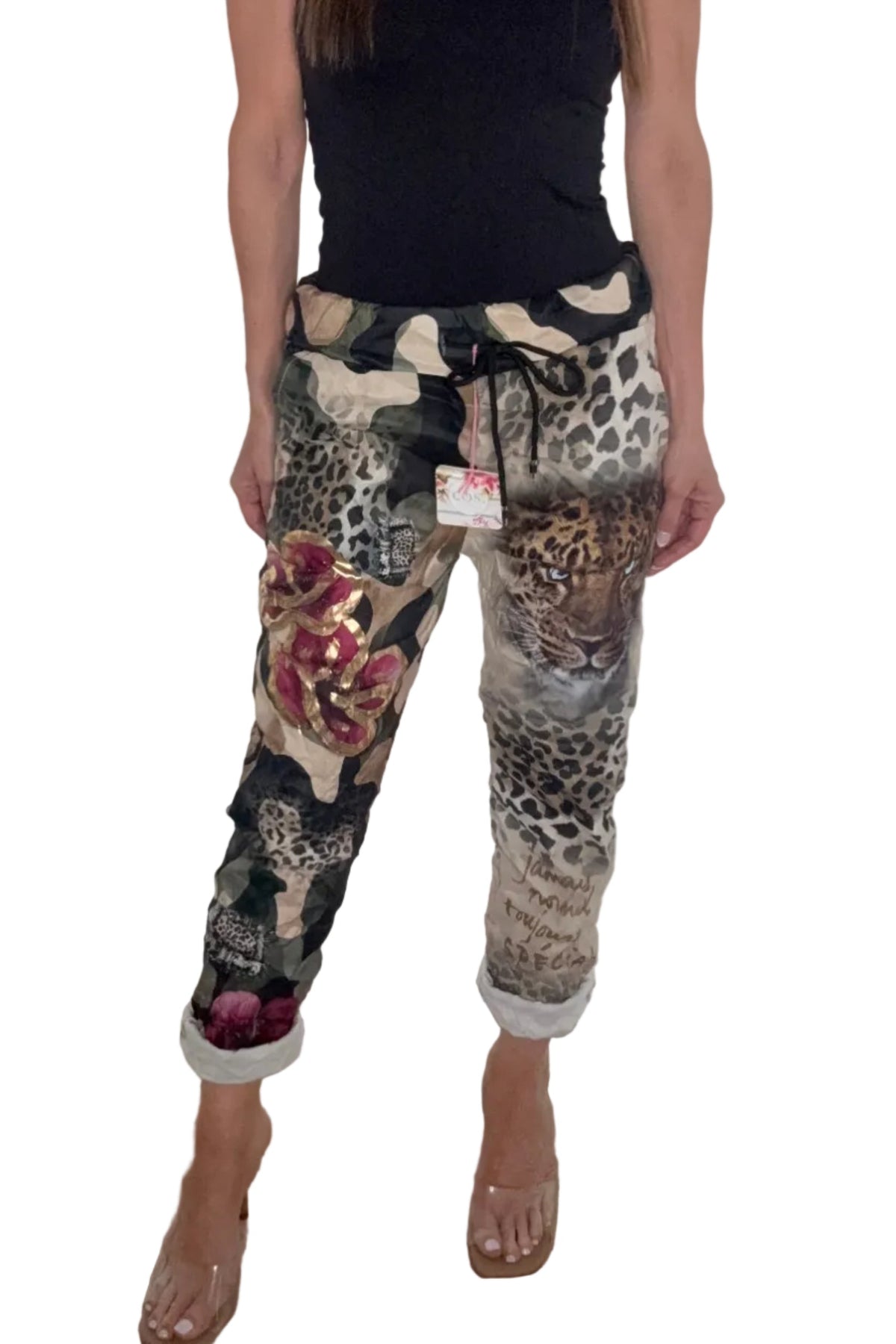 Camo Leopard Print Metallic Jogger