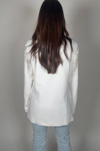 Blue B White Boyfriend Rhinestone Fringe Blazer