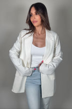 Blue B White Boyfriend Rhinestone Fringe Blazer