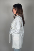 Blue B White Boyfriend Rhinestone Fringe Blazer