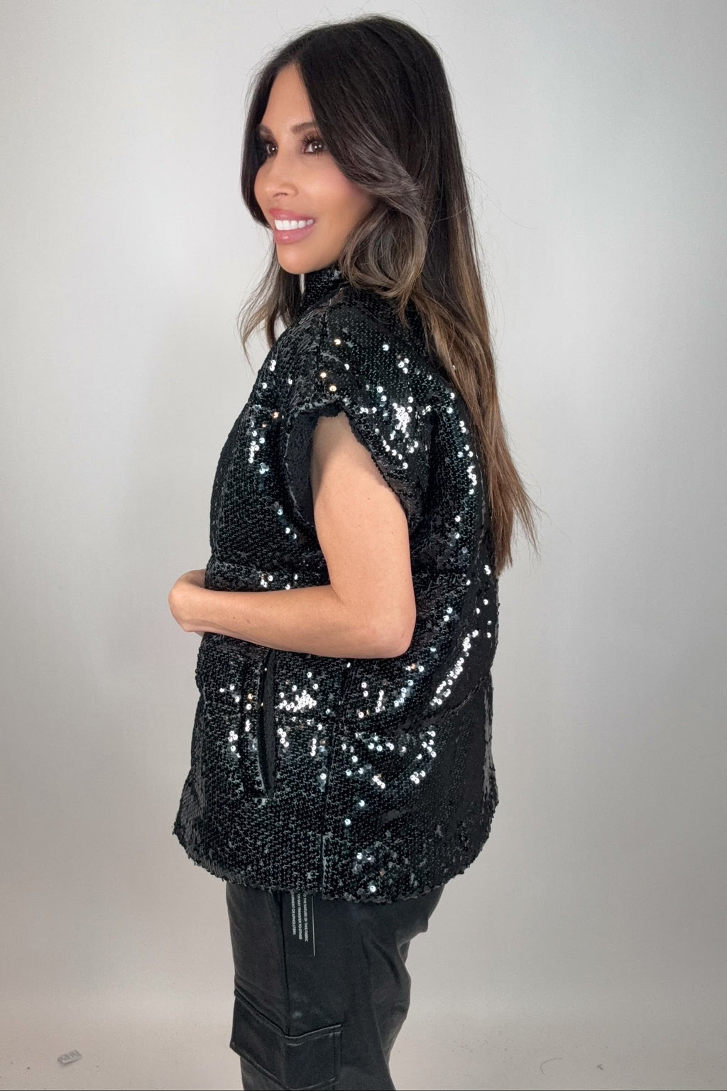 Black Sequin Puff Vest