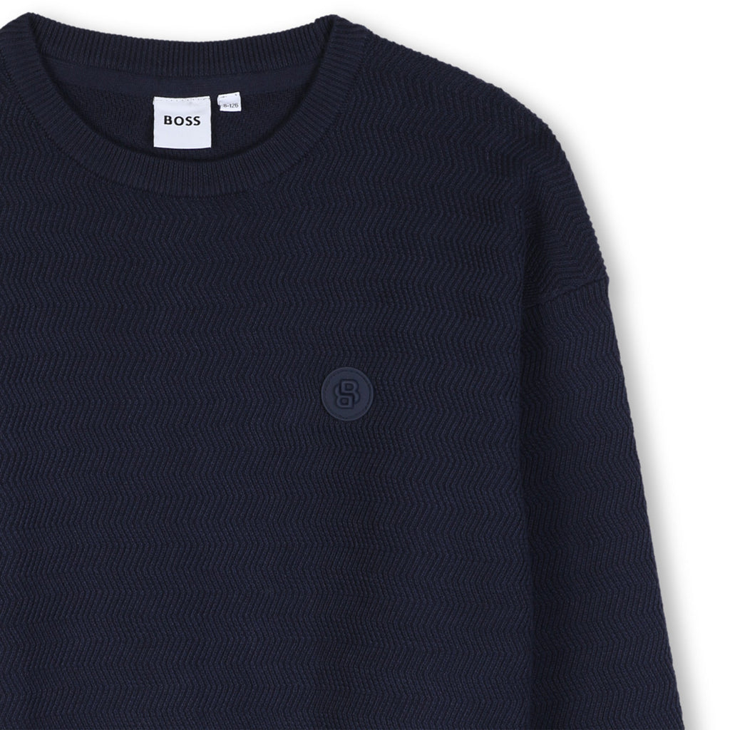 Boss Wavy knit navy sweater