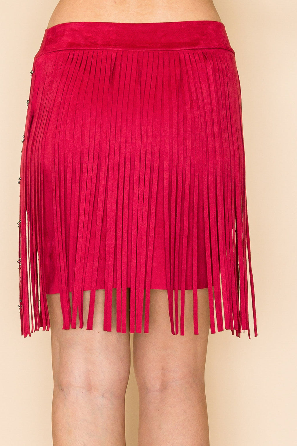 Brick Studded Fringe Suede Skirt