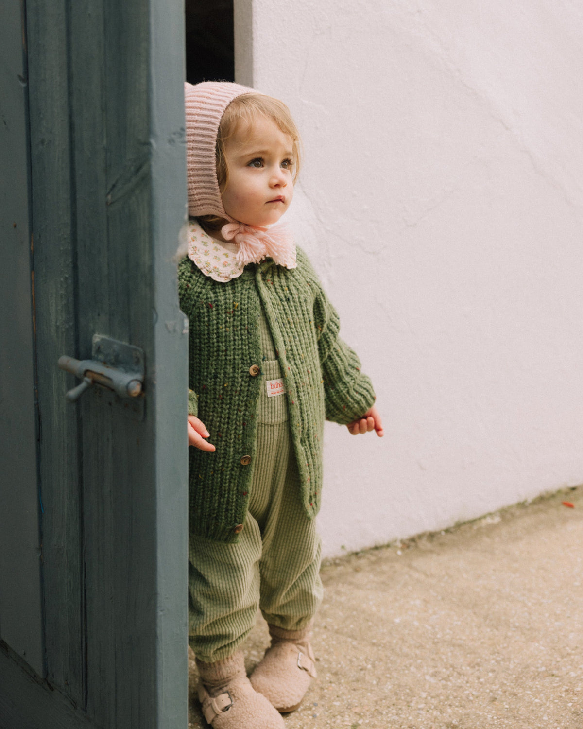 Buho Marled Green knit baby cardigan