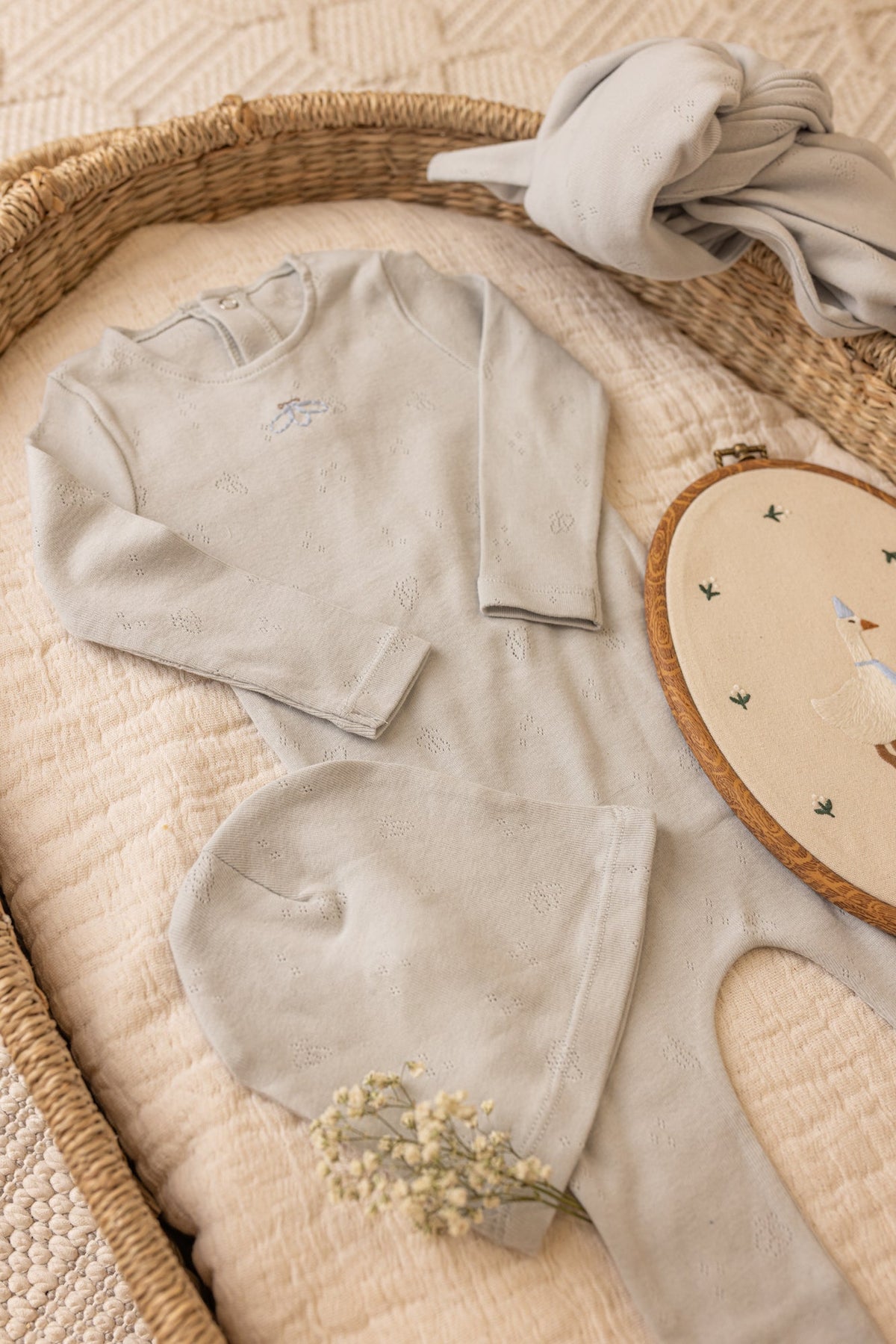 Bee & Dee Little wings pointelle blue footie set