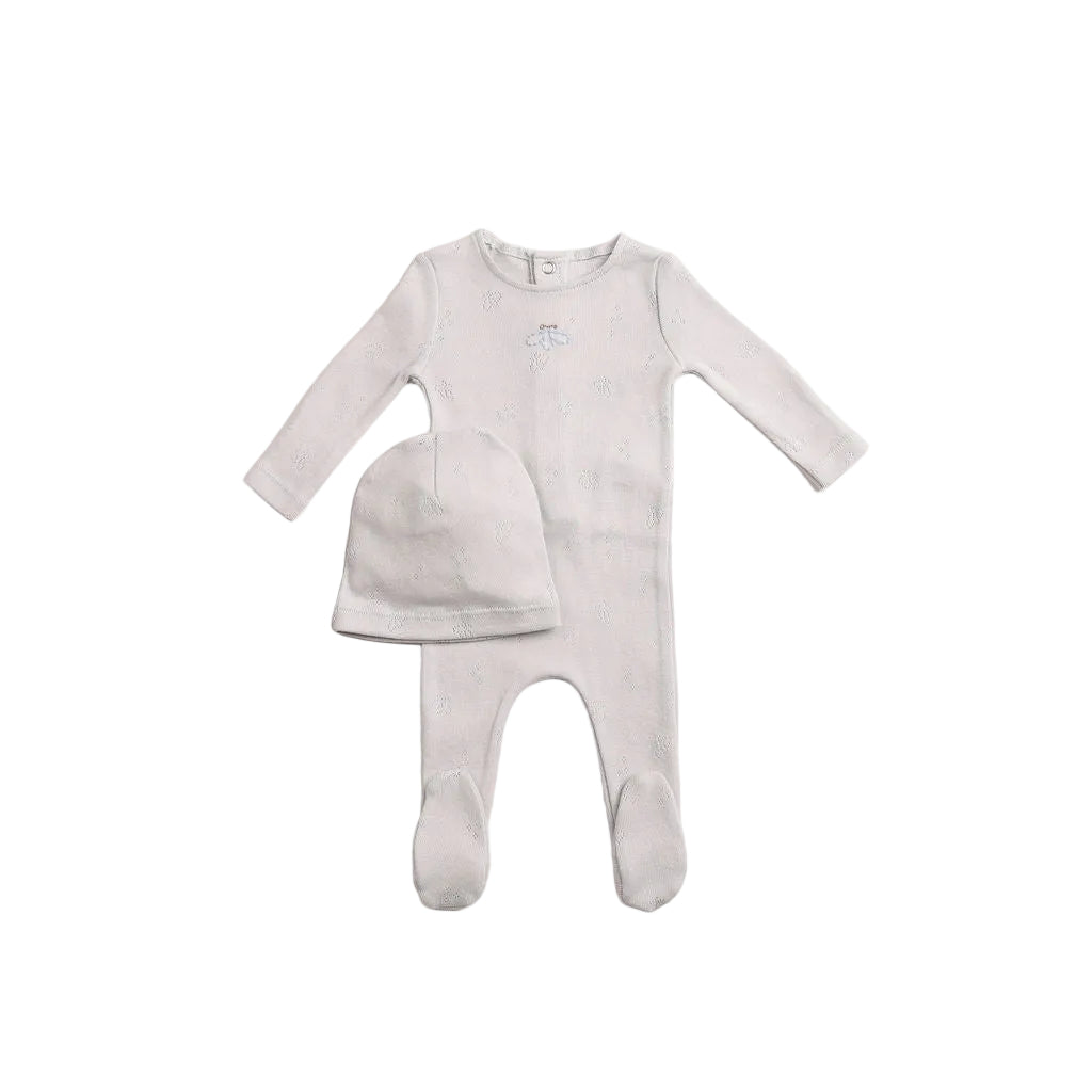 Bee & Dee Little wings pointelle blue footie set