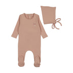 Bee & Dee Raised embroidery pink footie set