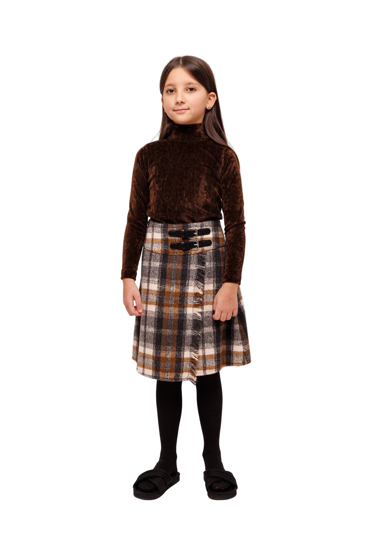 Christina Rohde Buckle checked skirt