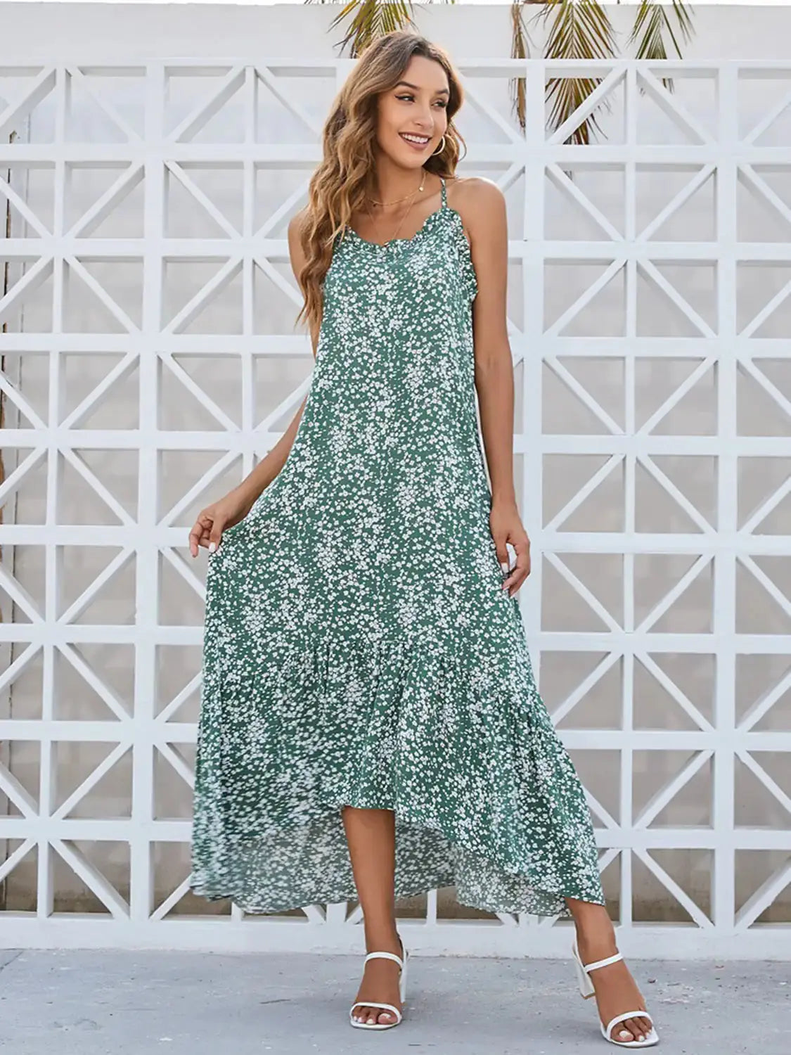 Lunara Floral Maxi Dress – Tied Back, 100% Polyester Summer Dress | Sage, Royal Blue | S–L