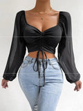 Lunara V-Neck Crop Top – Drawstring Detail, Breathable Fabric | Black, Apricot | S–XL