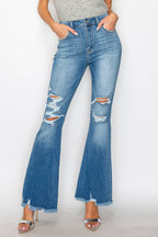 Artemis Vintage  High Rise Distressed Stretch Flare Jeans