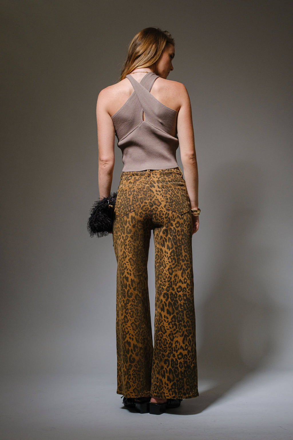 Blue B Dark Leopard Print Cut-Out Rhinestone Jeans